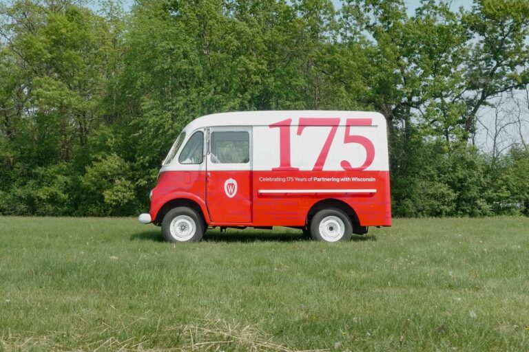 175th ice cream truck parked on grass.