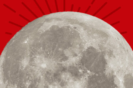 Moon over red decorative background.