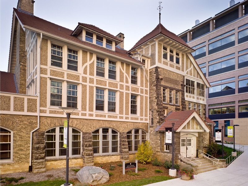 An exterior shot of Hiram Smith Hall in the daytime.