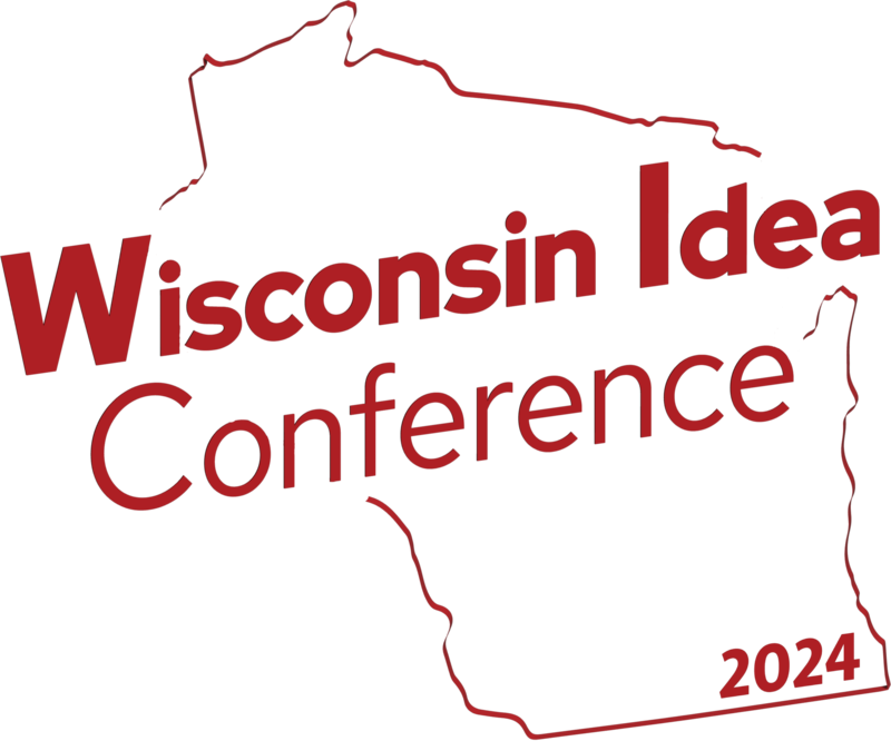 The words "WI Idea Conference 2024" superimposed over a red outline of Wisconsin