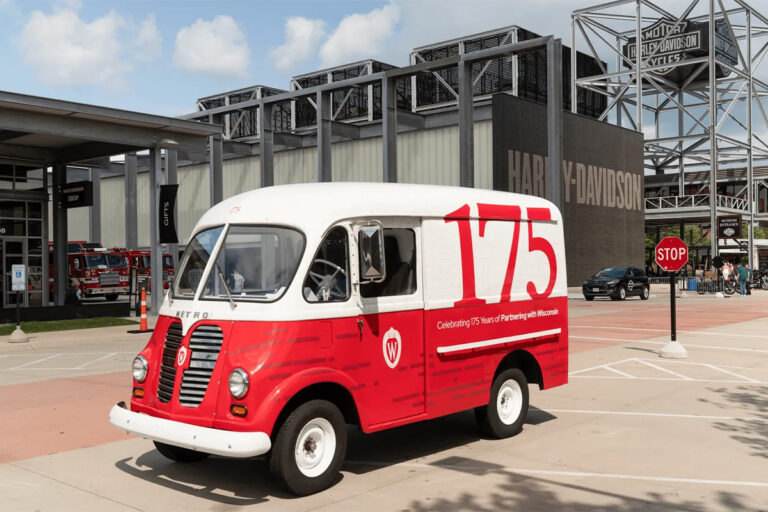 175 truck parked outside Harley Davidson Museum in Milwaukee.